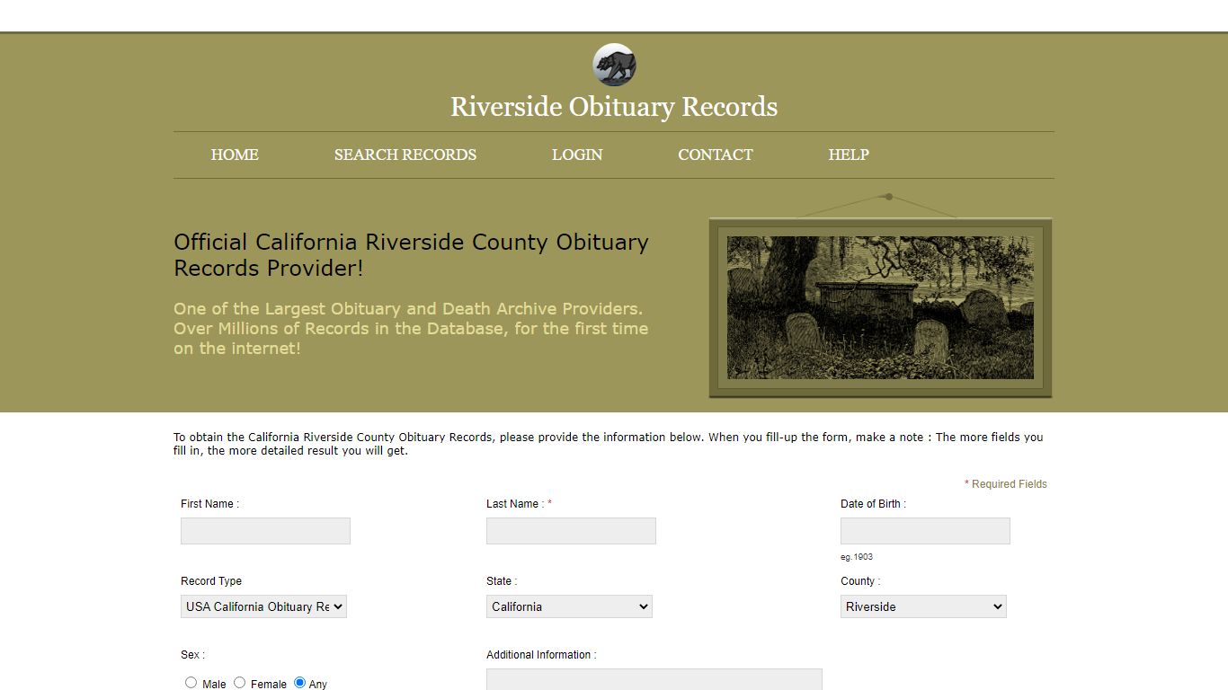 Public Records of Riverside County. California State Obituary Records